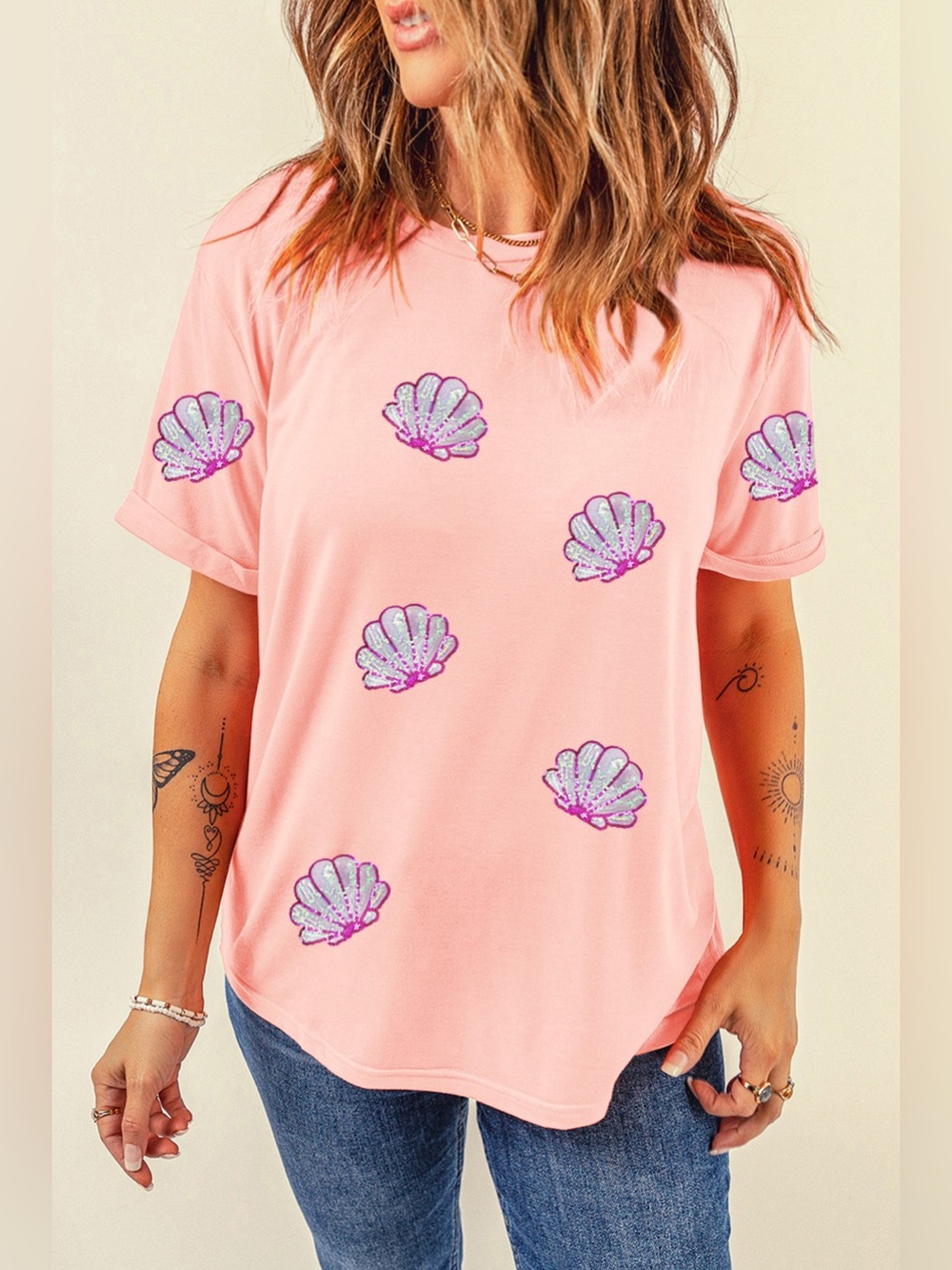 Shell Round Neck Short Sleeve T-Shirt